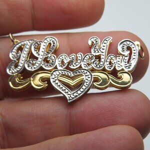 14k Gold Double Name Plate I LOVE YOU Hand Made